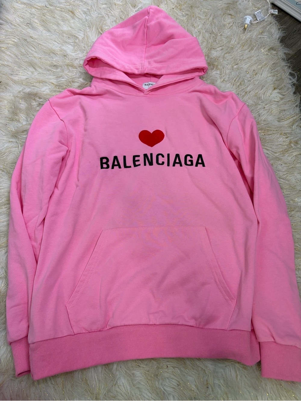 Pink Hoodie with Red Heart and Black Logo